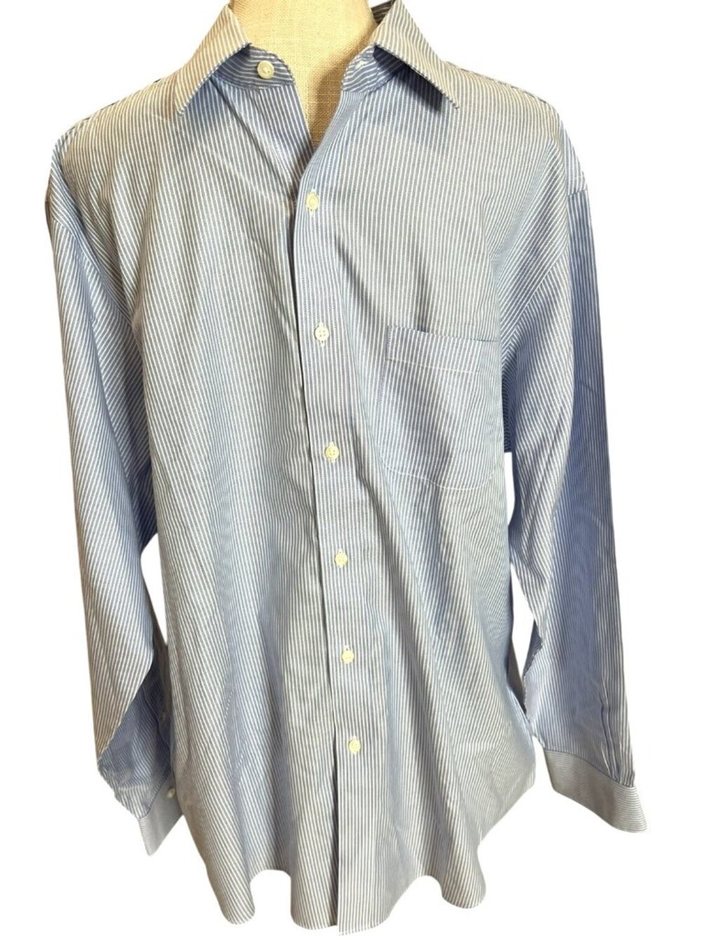 Brooks Brothers Mens Dress Shirt Blue & White Striped Button-Down 17-34/35
